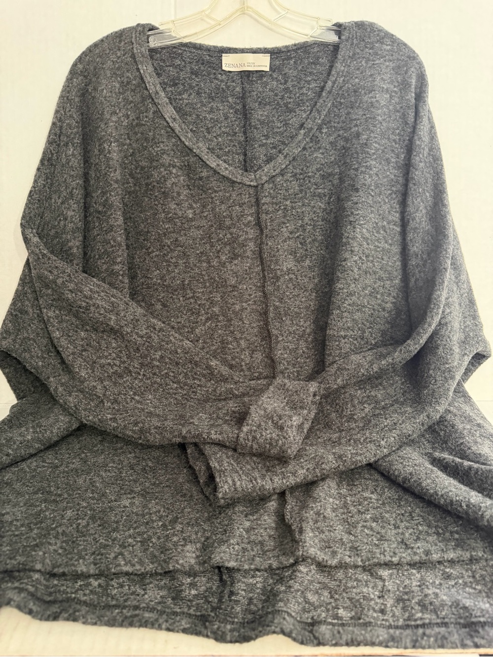Zenana Outfitters Charcoal V-Neck Relaxed Knit Sweater